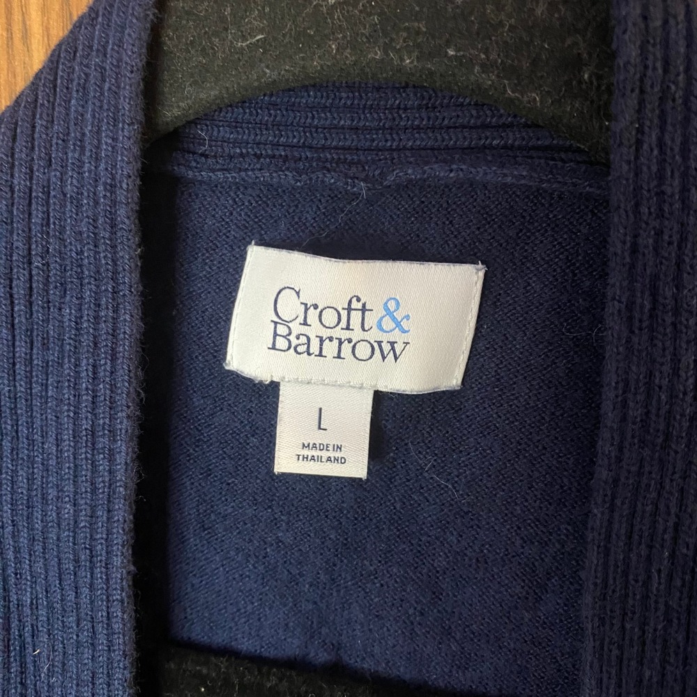 Croft & Barrow Cardigan Womens Large Navy Blue Open Front Ribbed Knit Pocket - Picture 3 of 5